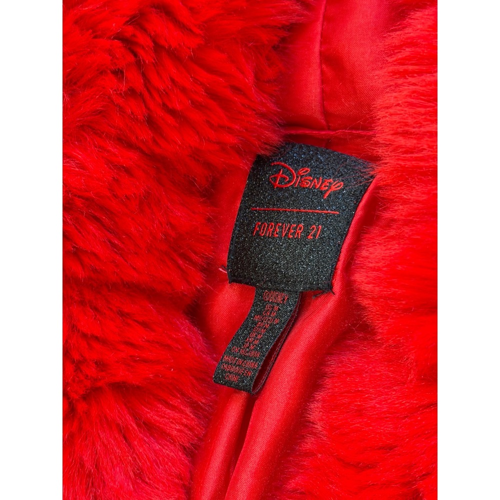 Disney Forever 21 Red Faux Fur Mickey Mouse Ear Hooded Cropped Jacket Womens M - Picture 6 of 8